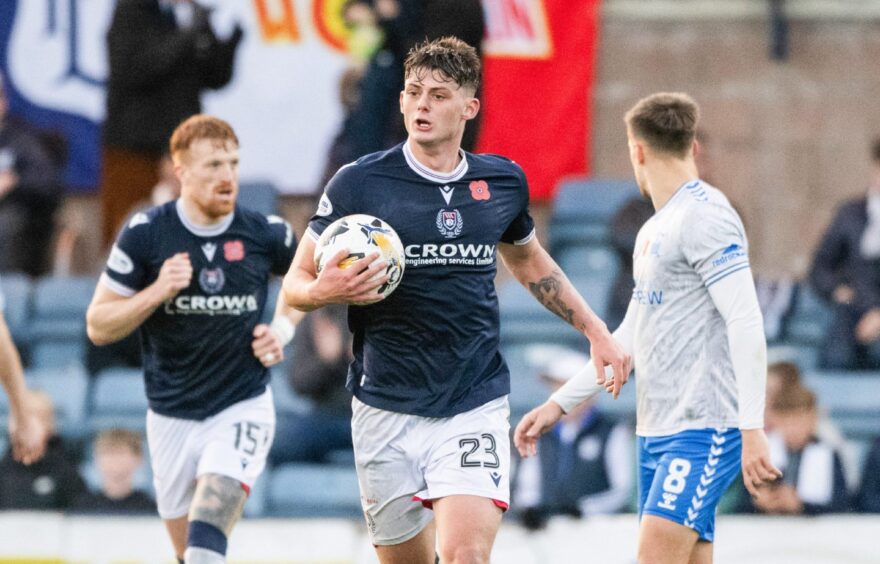 Seb Palmer-Houlden now has six goals in 15 appearances for Dundee. Image: Paul Devlin/SNS