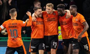 The togetherness of Dundee United players during a recent game at Hibs