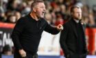 Tony Docherty issues instructions to his players at Pittodrie. Image: Rob Casey/SNS