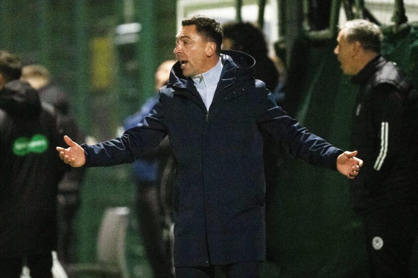 Scott Brown waves his arms in despair during Ayr United's defeat to East Kilbride.