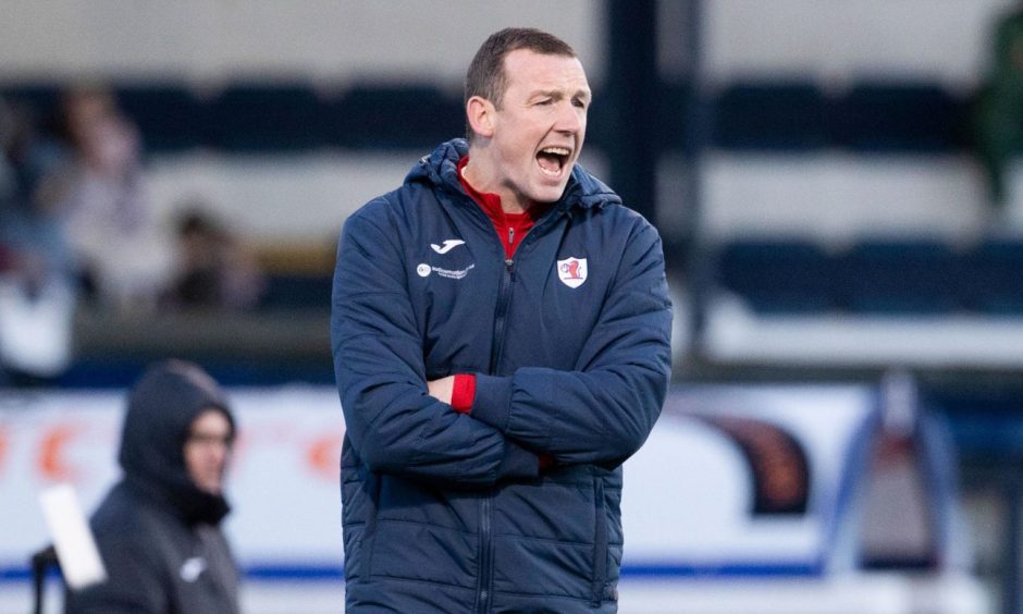 Raith Rovers manager Neill Collins shouts orders during the defeat to Morton.