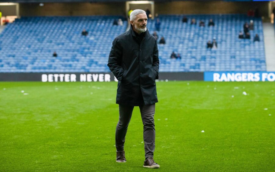 Jim Goodwin arrives at Ibrox around 2.45pm