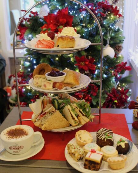 A tower of festive afternoon tea at Caulders Garden Centre.