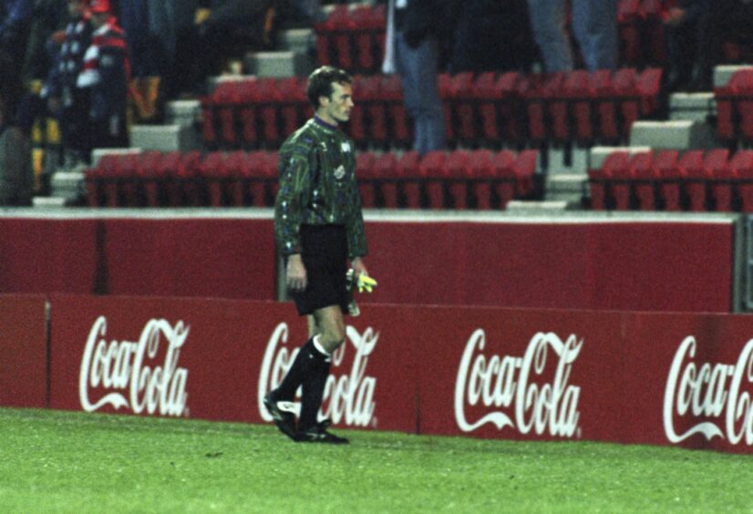 Scott Thomson heads towards the tunnel after his red card in Rovers' semi-final win over Airdrie.