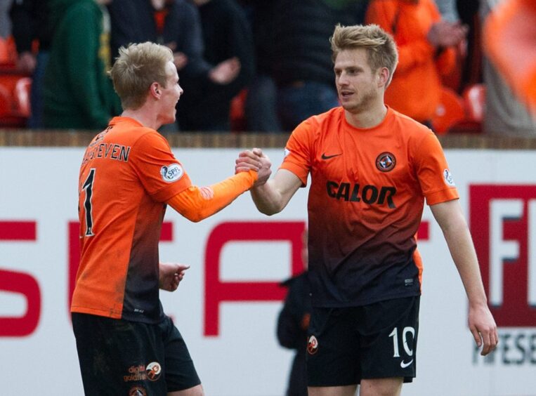 Stuart Armstrong, right, salutes Gary Mackay-Steven