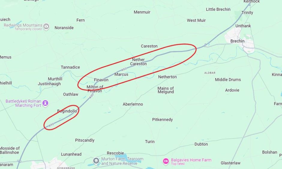 The location of the A90 works near Brechin.