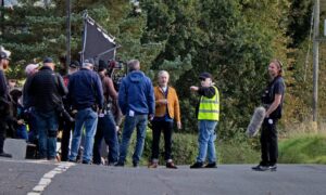 Brian Cox and Alan Cumming filming in Gartmore. Image: Isla Glen/DC Thomson