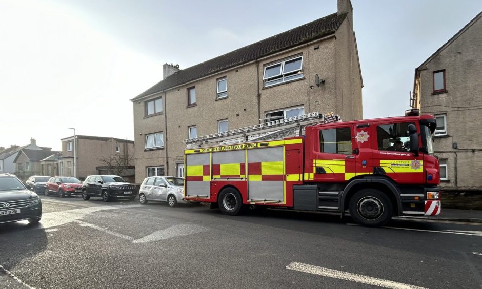 A fire engine outside the flats on Buller Street in Lochgelly.