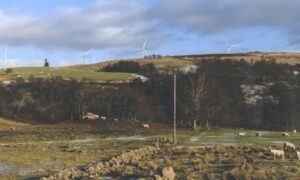 Artist impression of wind turbines on hillside