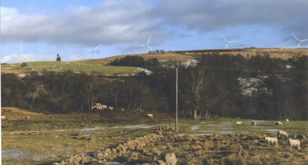 Artist impression of wind turbines on hillside