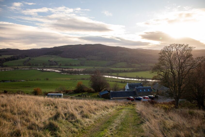 The view from Tombane Farm across the river Tay and surrounding countryside of Ballinluig.