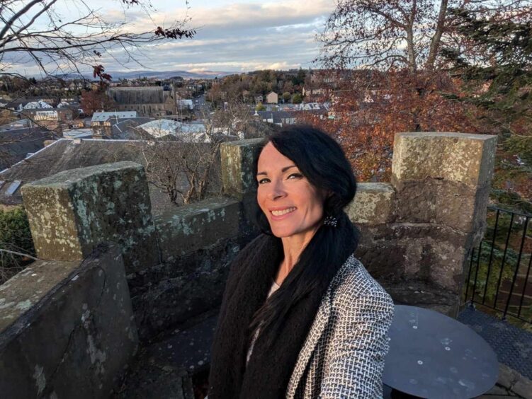 Gayle at the top of Castle Hill monument in Forfar. Image: Gayle Ritchie.