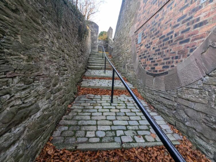 Cobbled lane leading to Castle Hill in Forfar. Image: Gayle Ritchie.