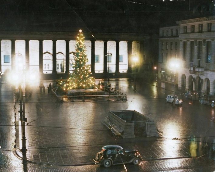 How the first tree looked in City Square in 1952 in Dundee.