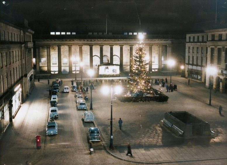 an aerial shot showing The City Square after the lights were switched on in 1958. 