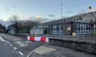 Security fencing now surrounds Forfar Police HQ. Image: Graham Brown/DC Thomson