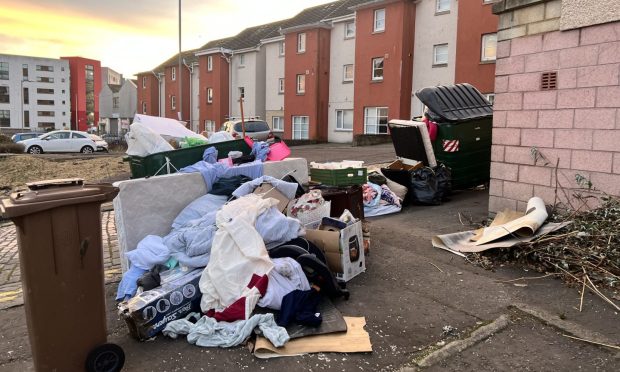 Fly-tipping on Daniel Street in Dundee in November 2024. Image: Ellidh Aitken/DC Thomson