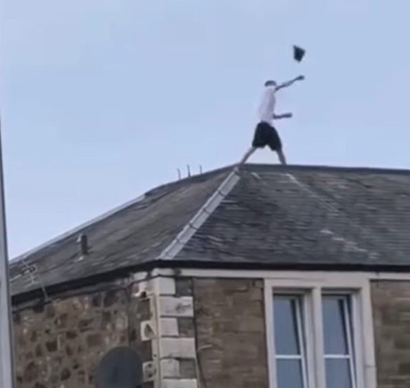 John Rae on the roof of the Windsor Hotel, Kirkcaldy