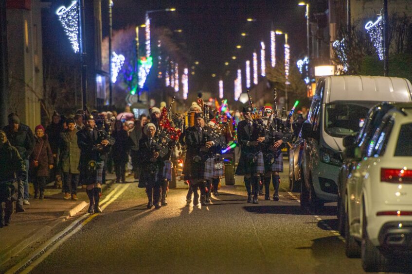 Carnoustie Pipe Band Christmas parade.