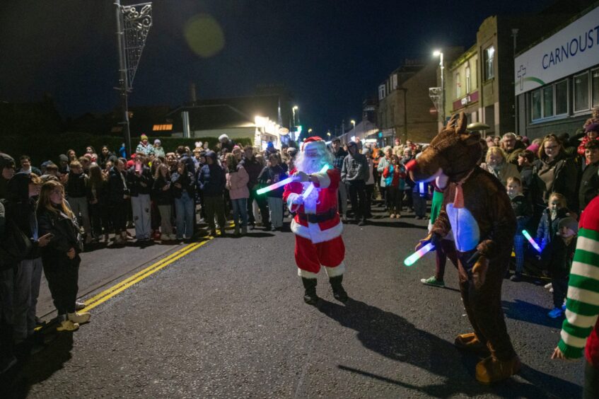 Santa in Carnoustie Christmas lights event.