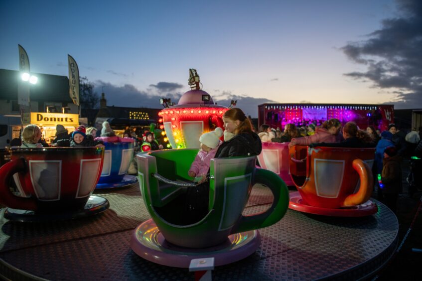 Tea cup funfair ride at Carnoustie Christmas fair.