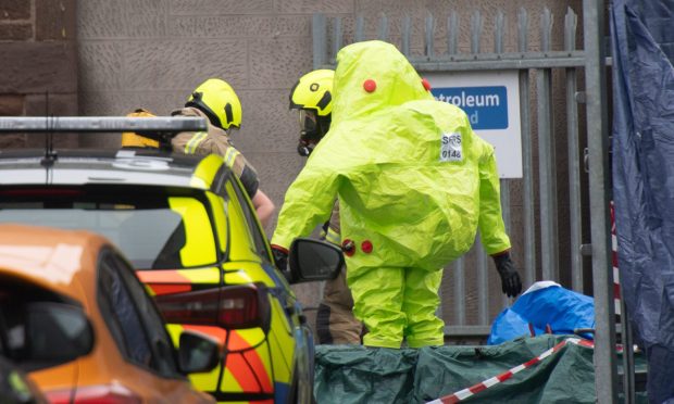 Firefighters in hazmat suits at Montrose docks. Image: Kim Cessford/DC Thomson