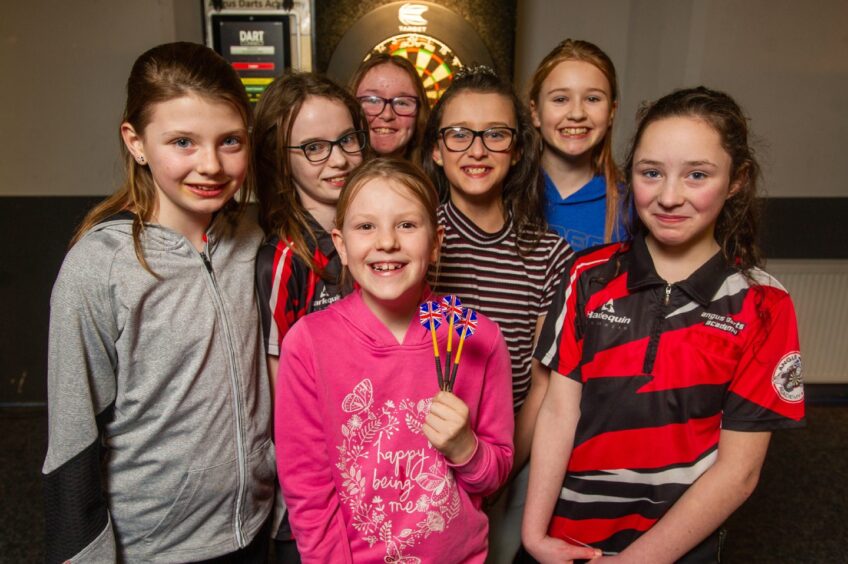 A group of young girls who took up darts in February 2020. 