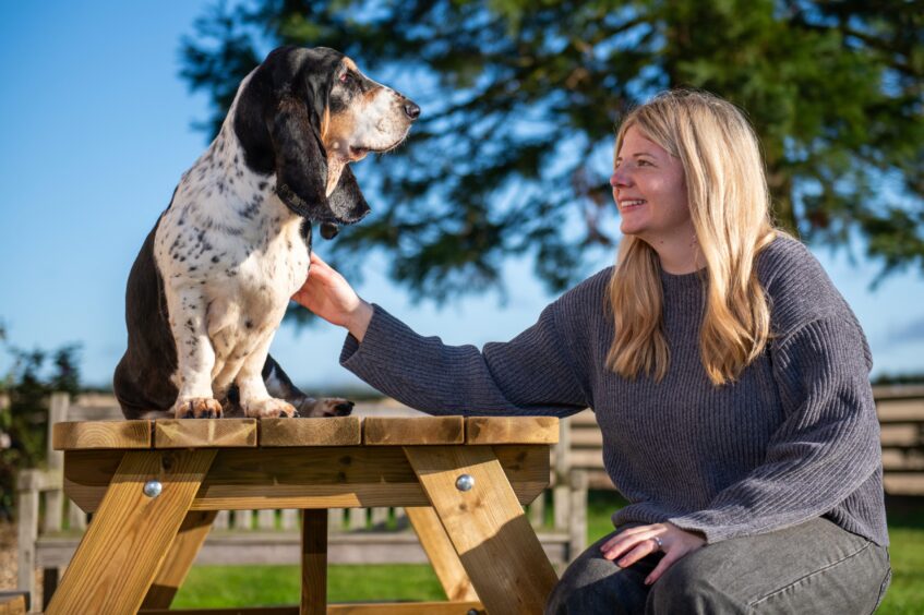 Lucy with her oldest basset hound, Berry