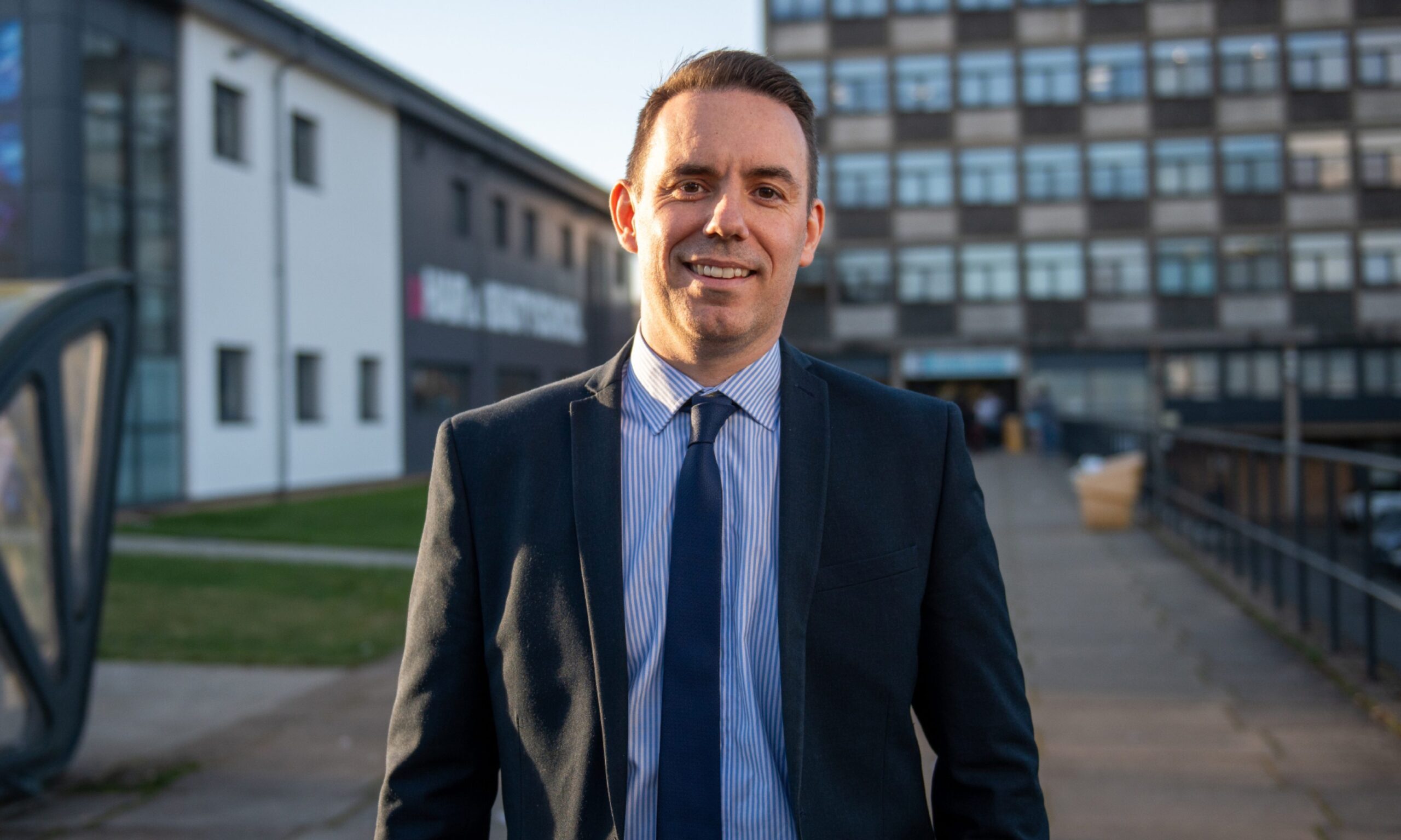 CR0050937, Rebecca Baird, Dundee. Portraits of Dundee and Angus College principal Simon Hewitt for Big Interview. Happy, optimistic tone. Picture Shows; Dundee and Angus College principal Simon Hewitt, D&A College, Kingsway Campus, Old Glaims Road, Dundee, 19th Nov 2024. Image: Kim Cessford / DC Thomson