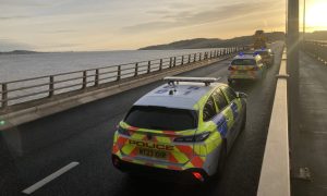 Police on the Tay Road Bridge on Wednesday. Image: Peter Meiklem/ DC Thomson