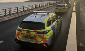 Police on the Tay Road Bridge on Wednesday. Image: Peter Meiklem/DC Thomson