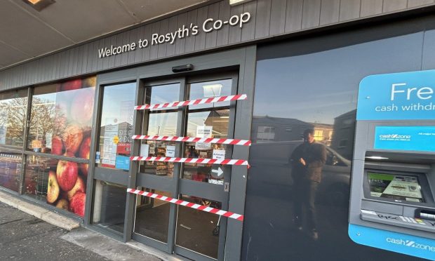 The entrance to the Rosyth Co-op has been taped off. Image: Neil Henderson/DC Thomson