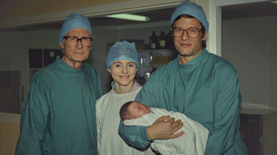 Bill Nighy as Patrick Steptoe, Thomasin McKenzie as Jean Purdy and James Norton as Bob Edwards in the film.