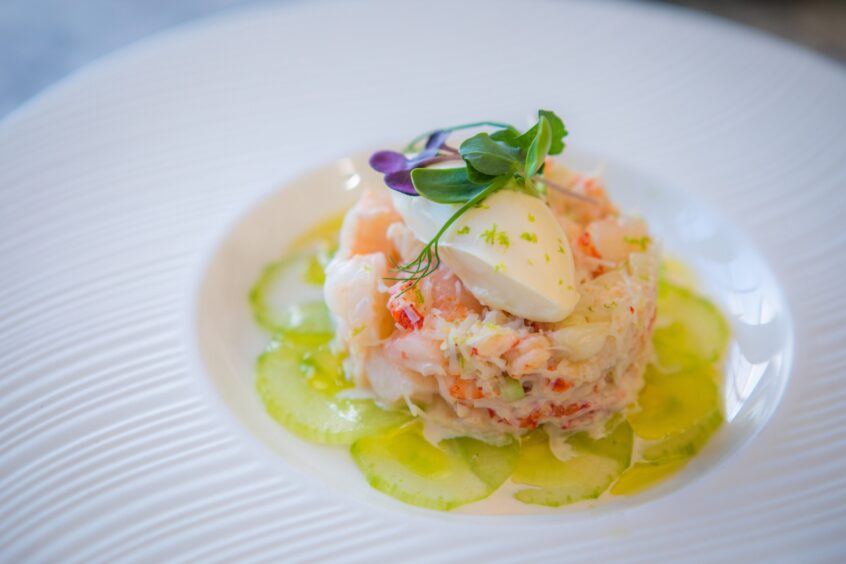 A starter of crayfish and lemon whipped creme fraiche.