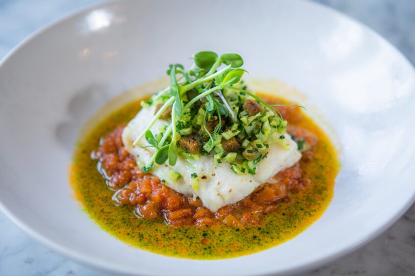 Baked hake dish at Murrayshall Country Estate.