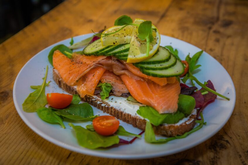 A smoked salmon open sandwich at Fika café.