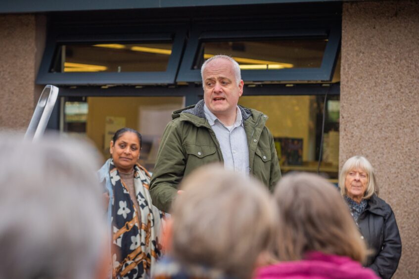 Mark Ruskell speaking to crowd at Scone library