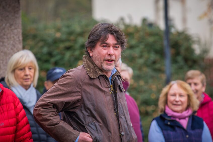 Councillor Colin Sewart in crowd at library protest