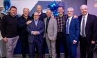 (L to R): Jason Dair, Jimmy Nicholl, organiser John Greer, Scott Thomson, Colin Cameron, Brian Potter, ex-kitman John Valente and former chairman Alex Penman at the Raith Rovers anniversary event in Kirkcaldy. Image: Steve Brown/DC Thomson