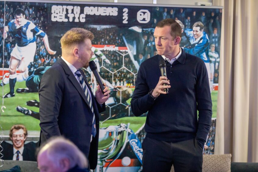 Raith Rovers manager Neill Collins speaks at the Coca-Cola Cup anniversary lunch.