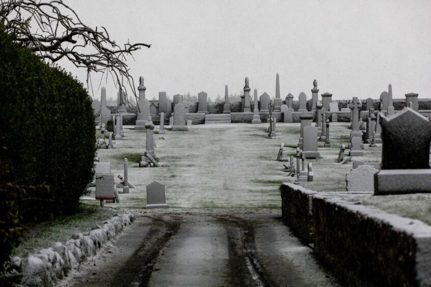 Snow lying in Leslie Cemetery During Storm Bert 