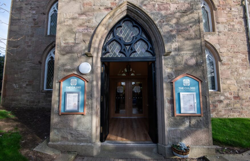 The entrance to The Culdee café, set in the old St Rules Church.