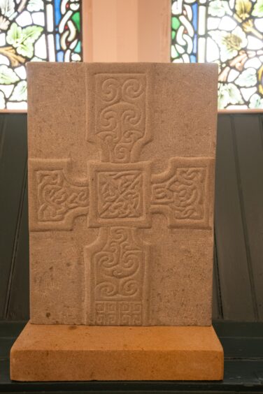 A replica Pictish stone.