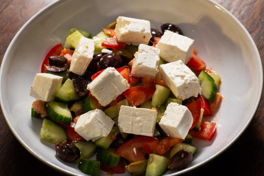 A colourful Greek salad.