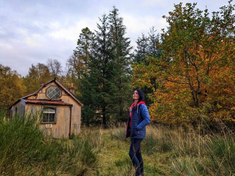 Gayle approaches the Tin Kirk in Glen Prosen. Image: Gayle Ritchie.