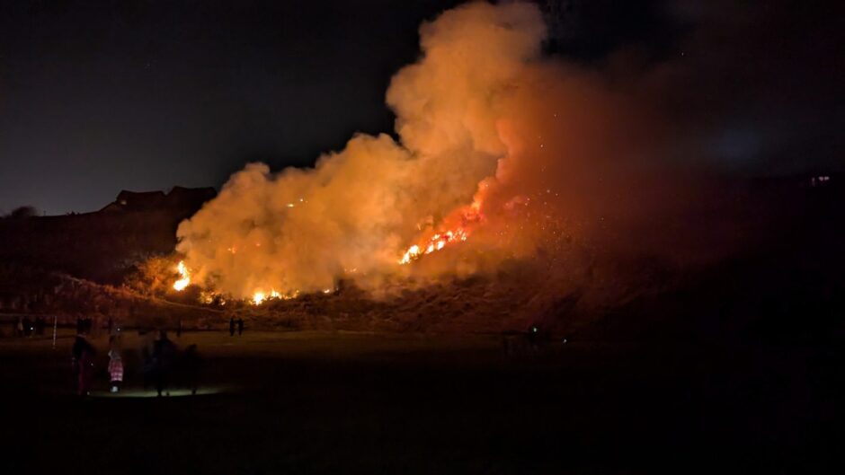 Smoke and flames on the hillside at Victoria Park in Arbroath.