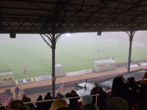 Fog at Dens Park. Image: George Cran/DCT