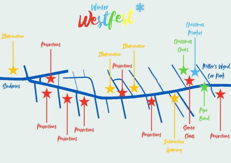 A map of the Winter Westfest light trail