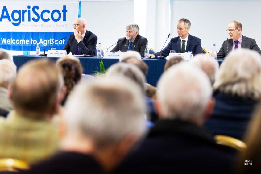 First Minister John Swinney, NFU Scotland president Martin Kennedy, AgriScot chairman Robert Neill and Agriculture Minister Jim Fairlie were on a panel together at AgriScot in Edinburgh.