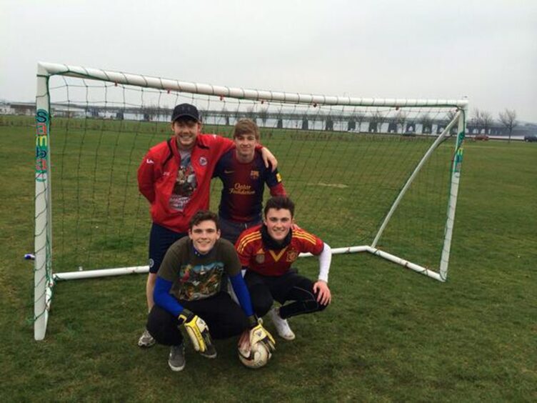 (Clockwise from top-left) Joe McGovern, Ryan Gauld, Andy Robertson and John Souttar at Dundee's Riverside pitches as kids.